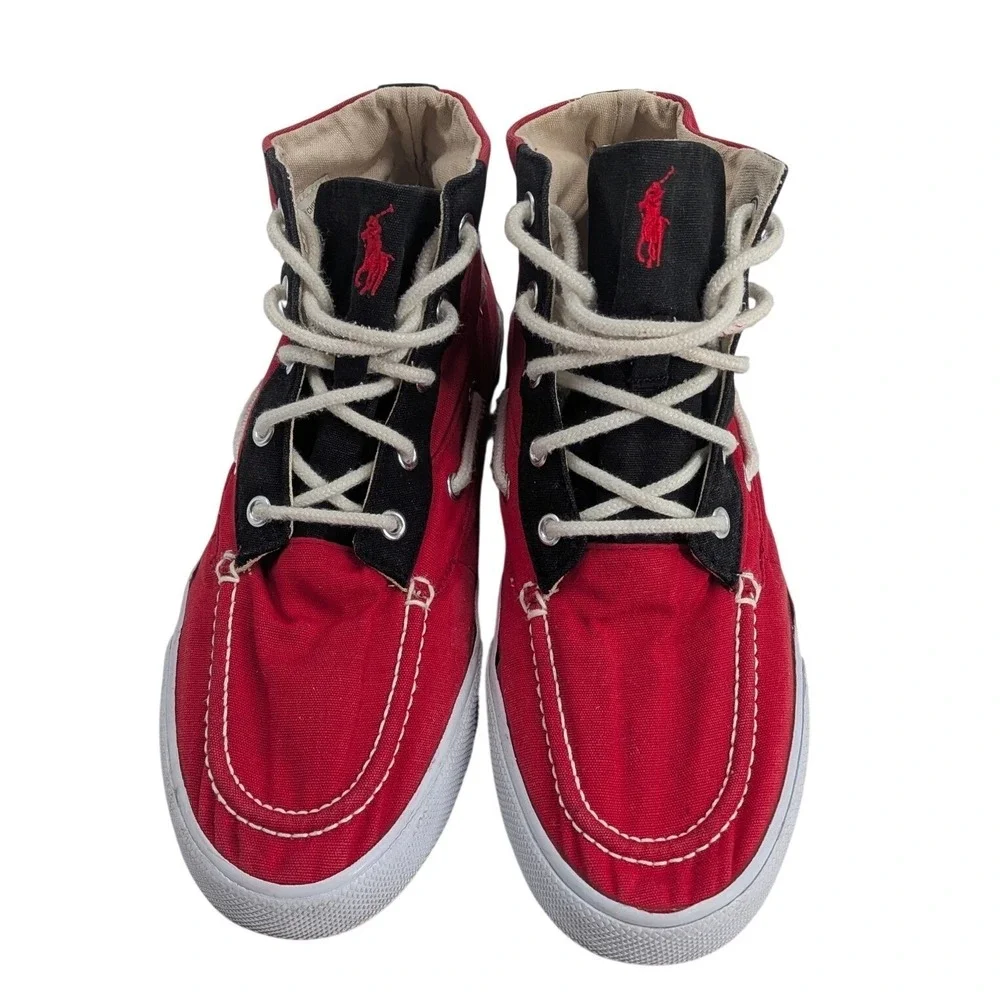 Polo Ralph Lauren Franz Chukka Mens 9D Red Canvas High Top Boat Shoes 2536 F13
